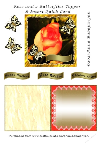 Rose and 2 Butterflies Topper & Insert Quick Card