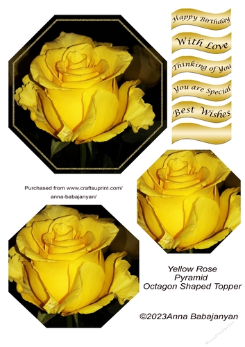 Yellow Rose Pyramid Octagon Shaped Topper