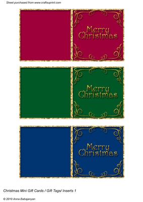 Christmas Mini Gifts Cards/ Gift Tags/ Inserts 1