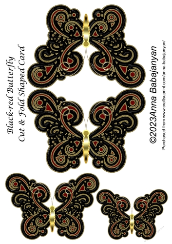 Black-red Butterfly  Cut & Fold Shaped Card