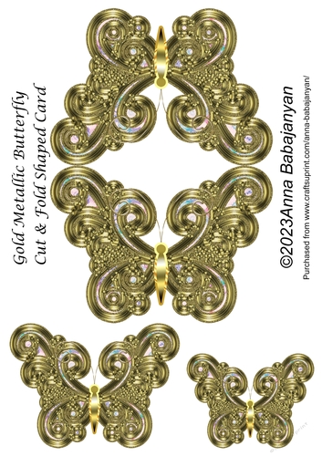 Gold Metallic Butterfly  Cut & Fold Shaped Card