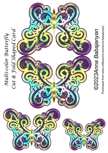 Multi-color Butterfly  Cut & Fold Shaped Card