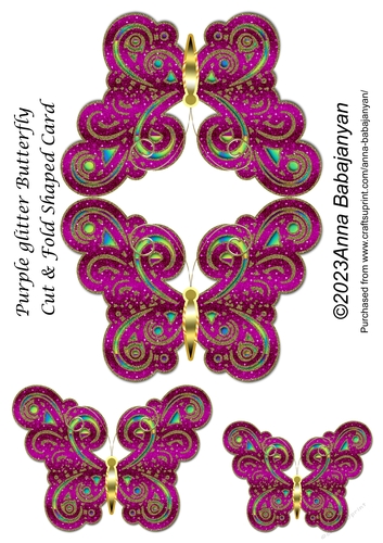 Purple glitter Butterfly  Cut & Fold Shaped Card