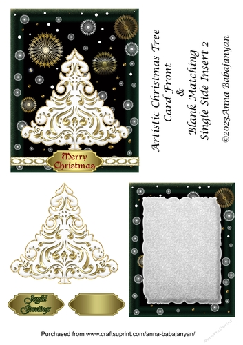Artistic Christmas Tree Card Front & Blank Matching Single Side Insert 1