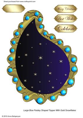 Large Blue Paisley Shaped Topper with Snowflakes