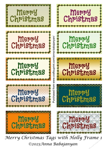 Merry Christmas Tags with Holly Frame 1