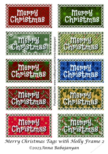 Merry Christmas Tags with Holly Frame 2