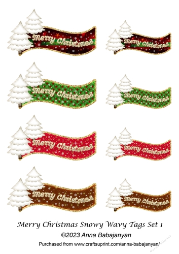 Merry Christmas Snowy Wavy Tags Set 1