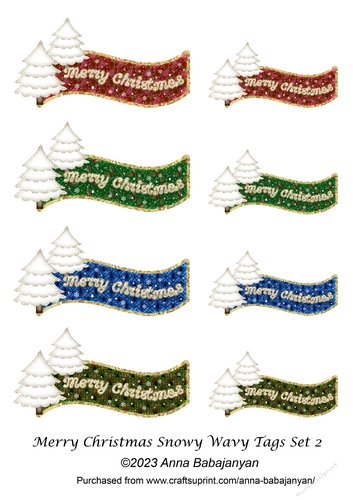 Merry Christmas Snowy Wavy Tags Set 2
