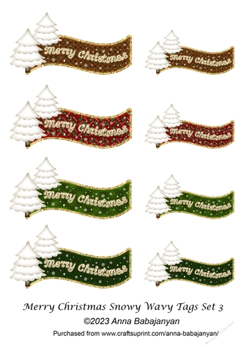 Merry Christmas Snowy Wavy Tags Set 3