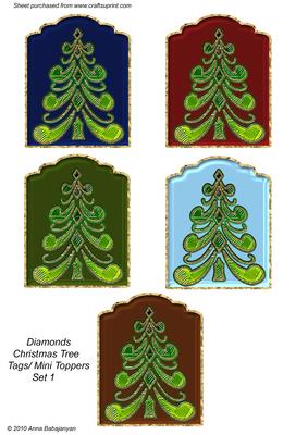 Diamonds Christmas Tree Tags / Mini Toppers Set 1