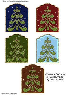 Diamonds Christmas Tree & Snowflakes Tags / Mini Toppers