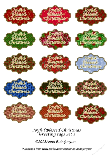 Joyful Blessed Christmas Greeting tags Set 1