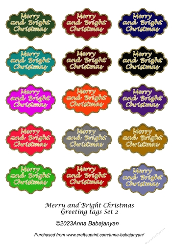 Merry and Bright Christmas Greeting tags Set 2