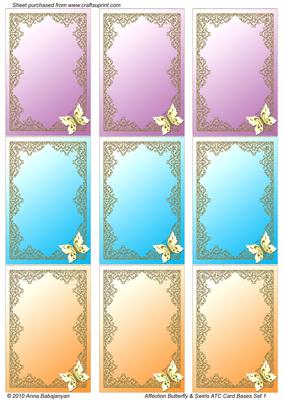 Affection Butterfly & Swirls Atc Card Bases Set 1