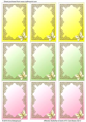 Affection Butterfly & Swirls Atc Card Bases Set 2