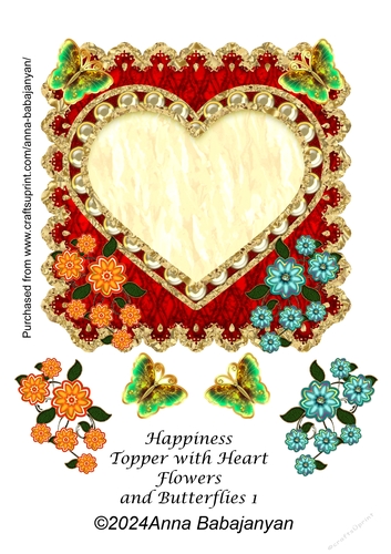 Happiness Topper with Heart Flowers and Butterflies 1