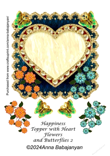 Happiness Topper with Heart Flowers and Butterflies 2