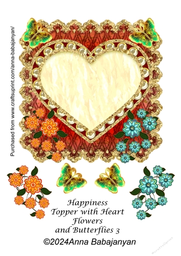 Happiness Topper with Heart Flowers and Butterflies 3