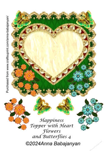 Happiness Topper with Heart Flowers and Butterflies 4