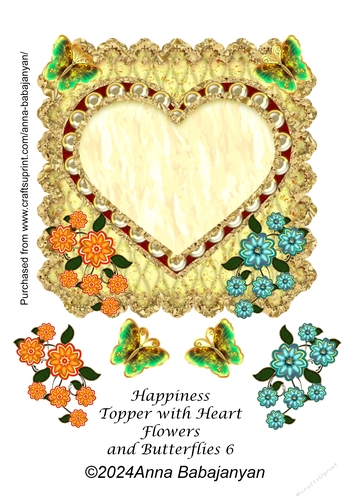 Happiness Topper with Heart Flowers and Butterflies 6