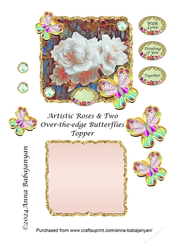 Artistic Roses & Two Over-the-edge Butterflies Topper