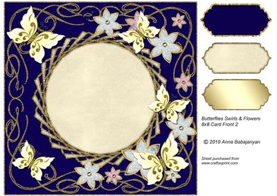 Butterflies Swirls & Flowers 8x8 Card Front 2