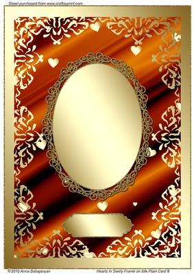 Hearts in Swirly Frame on Silk Plain Card 8