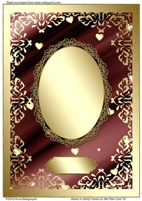 Hearts in Swirly Frame on Silk Plain Card 10