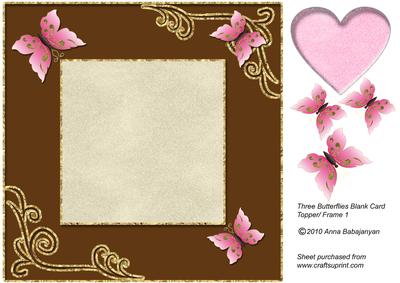 Three Butterflies Blank Card Topper / Frame 1