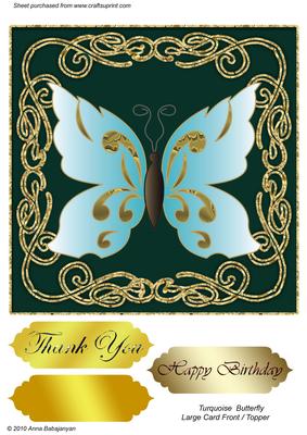 Turquoise Butterfly Large Card Front/ Topper