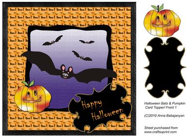 Halloween Bats & Pumpkin Card Topper/ Front 1
