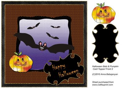 Halloween Bats & Pumpkin Card Topper/ Front 2