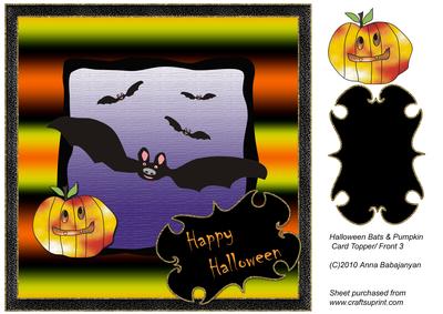 Halloween Bats & Pumpkin Card Topper/ Front 3