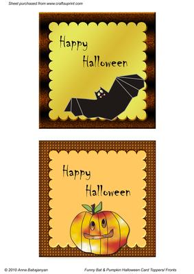 Funny Bat & Pumpkin Halloween Card Toppers/ Fronts