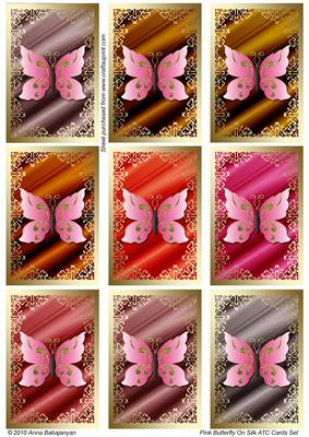 Pink Butterfly on Silk Atc Cards Set