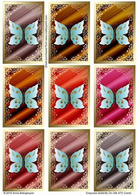 Turquoise Butterfly on Silk Atc Cards Set