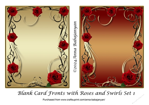 Blank Card Fronts with Roses and Swirls Set 1