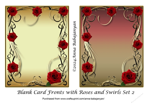 Blank Card Fronts with Roses and Swirls Set 2