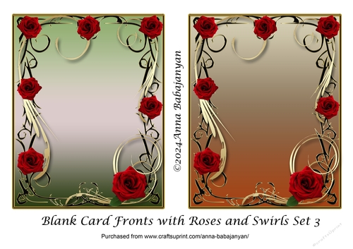 Blank Card Fronts with Roses and Swirls Set 3
