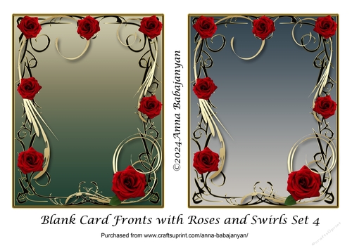 Blank Card Fronts with Roses and Swirls Set 4