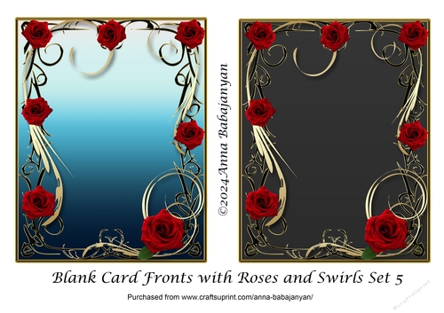 Blank Card Fronts with Roses and Swirls Set 5
