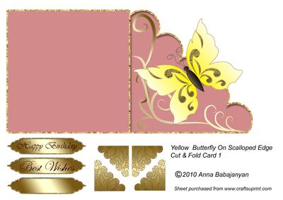 Yellow Butterfly on Scalloped Edge Cut & Fold Card