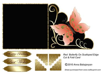 Red Butterfly on Scalloped Edge Cut & Fold Card