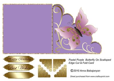 Pastel Purple Butterfly on Scalloped Edge Cut & Fold Card