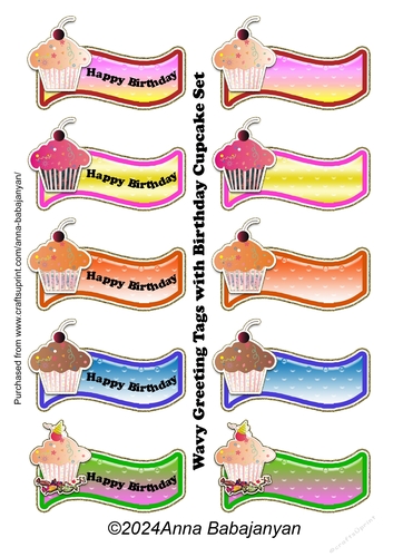 Wavy Greeting Tags with Birthday Cupcake Set