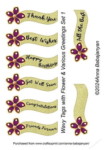 Wavy Tags with Flower & Various Greetings Set 1