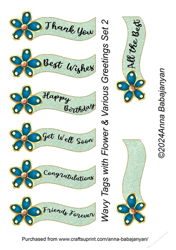 Wavy Tags with Flower & Various Greetings Set 2