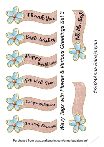 Wavy Tags with Flower & Various Greetings Set 3