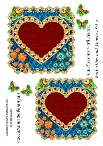 Card Fronts with Heart, Butterflies and Flowers Set 2